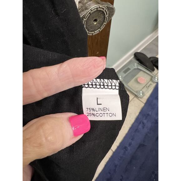 Black Linen Blend Fit And Flare Midi Dress Sz L Side Pleats Goth Retro Cottage - Picture 7 of 8